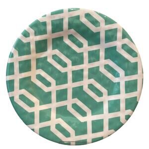 THE SPRING SHOP Melamine Dinner Plate Set of 4 Aqua & White Abstract Design NEW